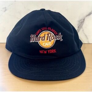 Vintage Hard Rock Cafe New York Save The Planet Black Strapback Hat USA OSFA